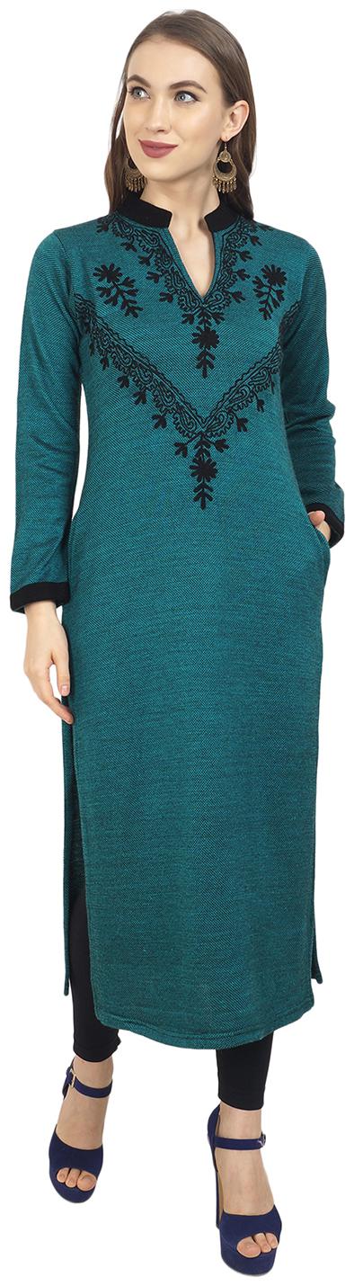 

ROSARY Women Turquoise Embroidered Straight Kurti
