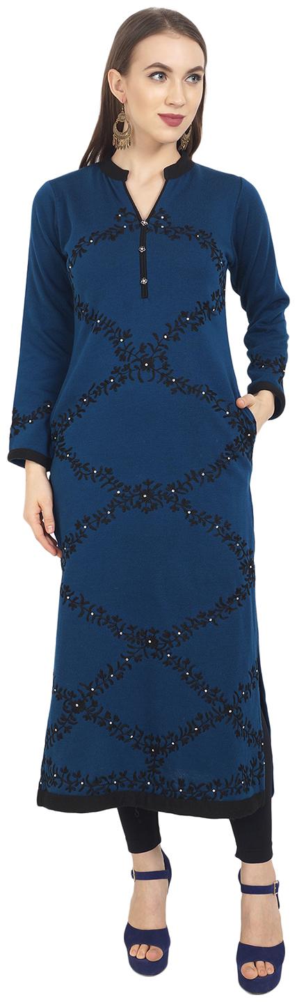 

ROSARY Women Navy Blue Embroidered Straight Kurti