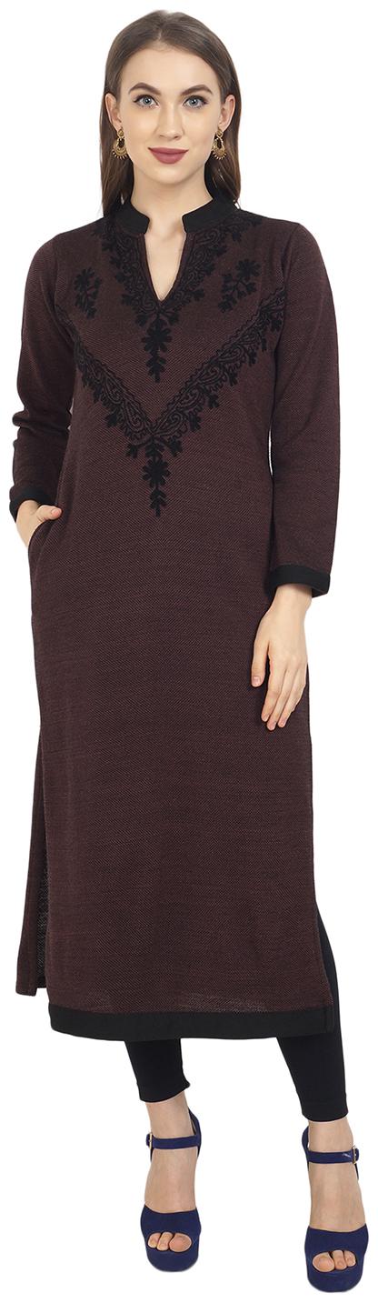

ROSARY Women Brown Embroidered Straight Kurti