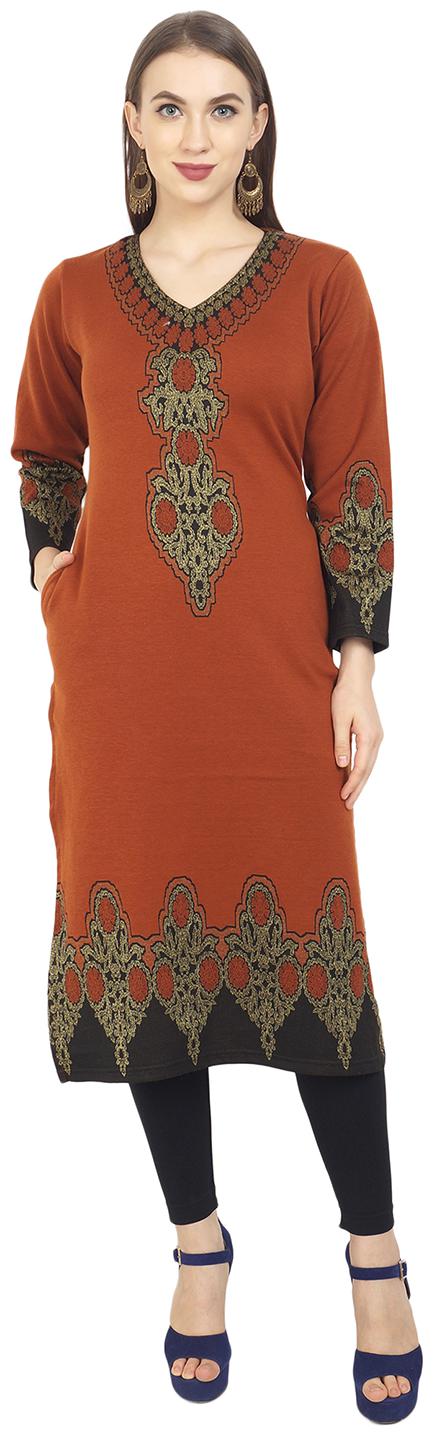 

ROSARY Women Brown Floral Straight Kurti