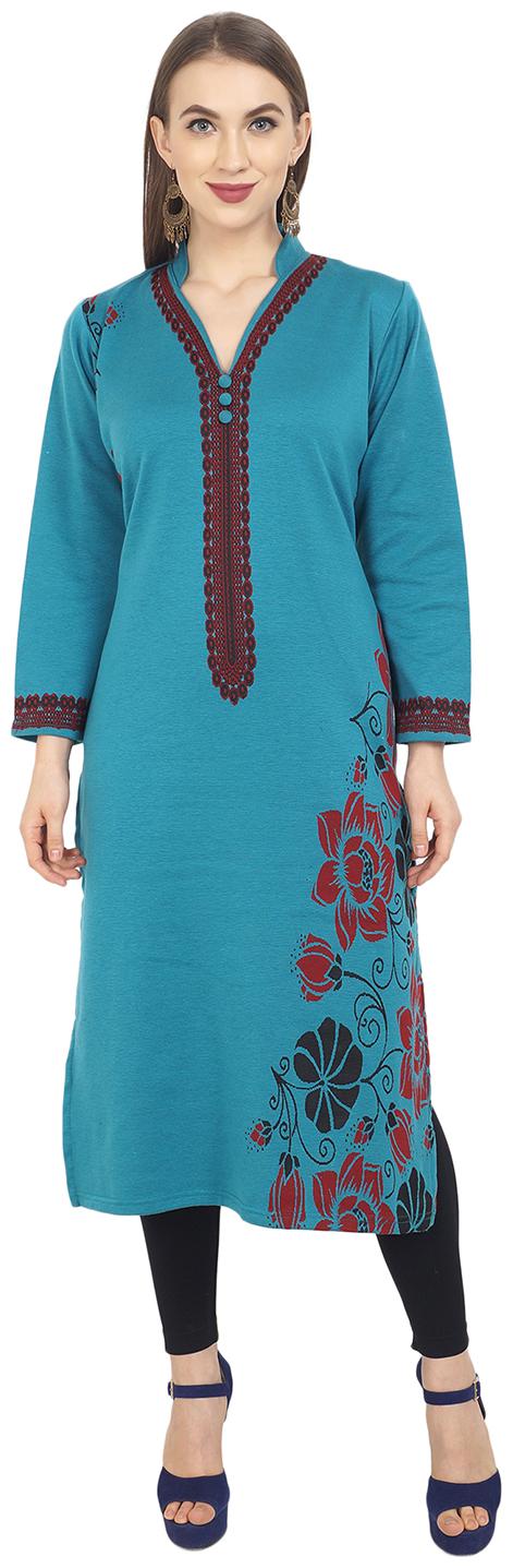 

ROSARY Women Turquoise Floral Straight Kurti