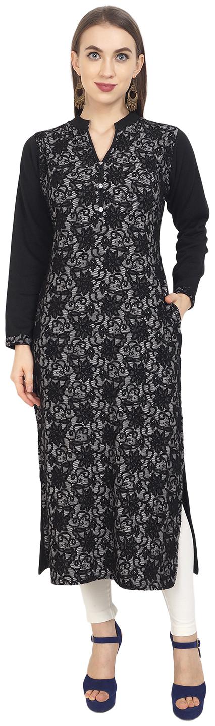 

ROSARY Women Black Floral Straight Kurti