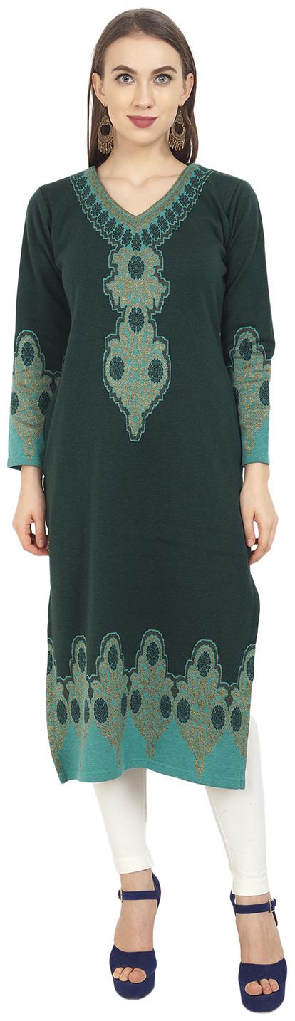 

ROSARY Women Green Floral Straight Kurti