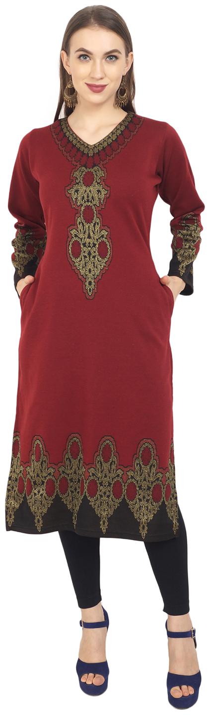 

ROSARY Women Maroon Floral Straight Kurti