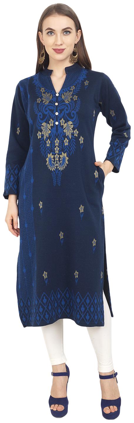 

ROSARY Women Navy Blue Floral Straight Kurti