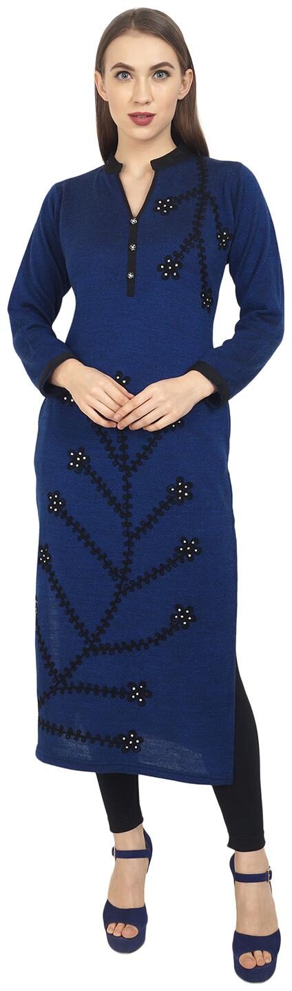

ROSARY Women Blue Embroidered Straight Kurti