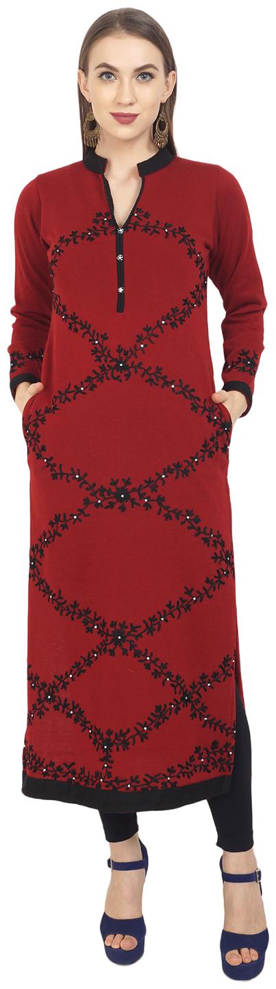 

ROSARY Women Maroon Embroidered Straight Kurti