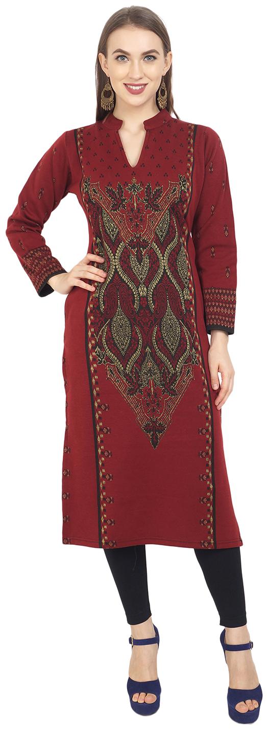 

ROSARY Women Maroon Floral Straight Kurti