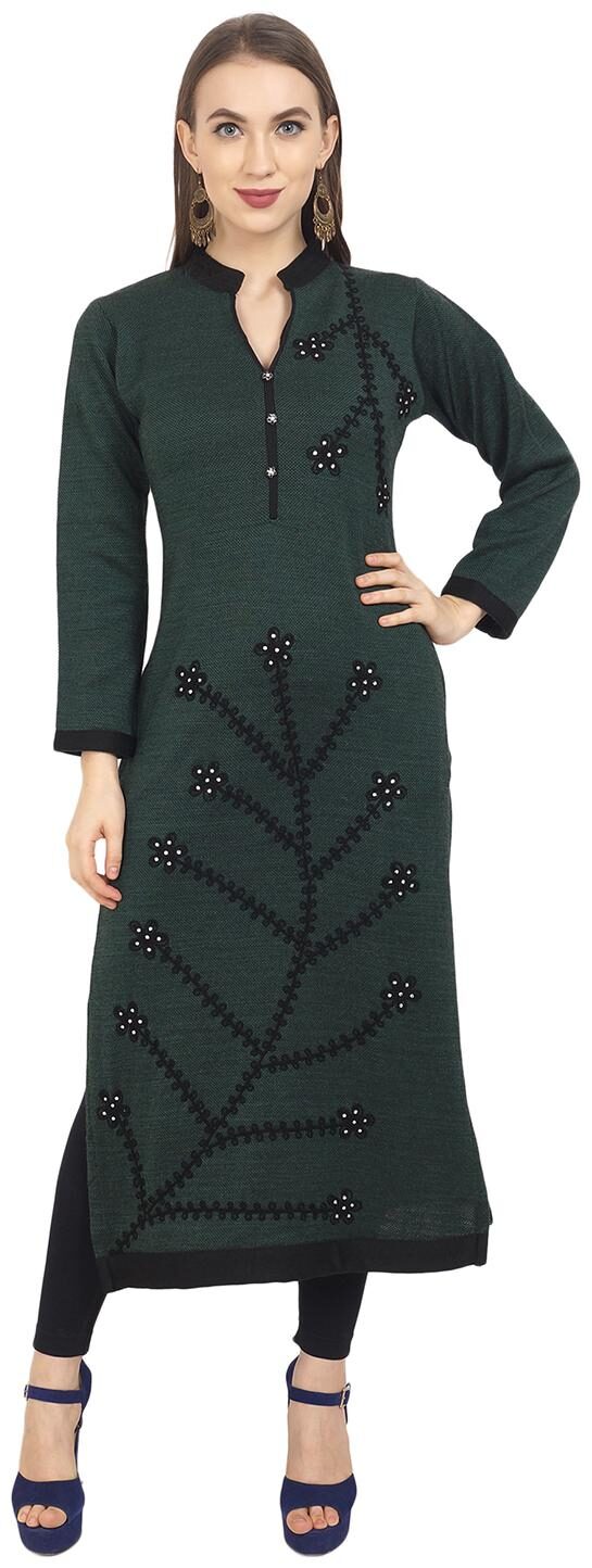 

ROSARY Women Green Embroidered Straight Kurti