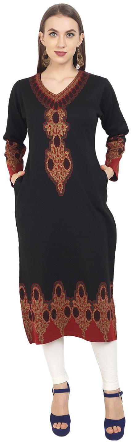 

ROSARY Women Black Floral Straight Kurti