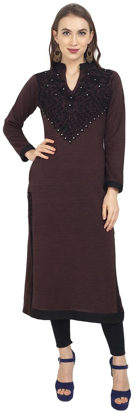 

ROSARY Women Brown Embroidered Straight Kurti