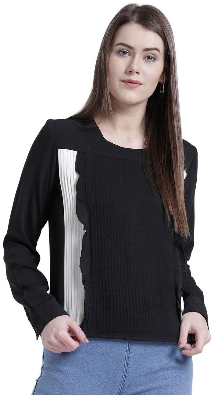 

YAADLEEN Women Solid A-line top - Black