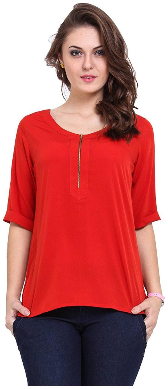 

Chrome Coral Women Solid Regular top - Red