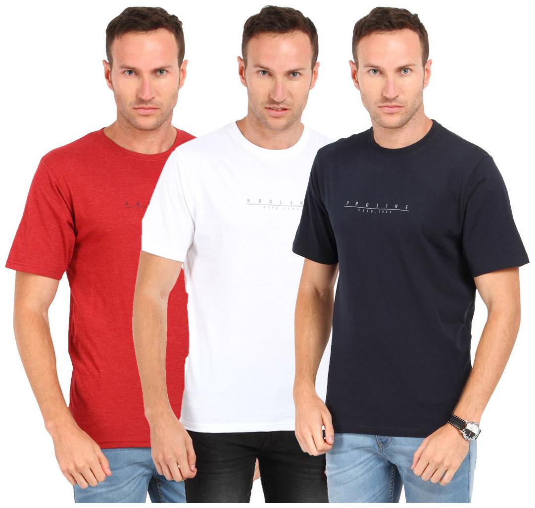

Proline Men Multi Regular fit Cotton Round neck T-Shirt - Pack Of 3