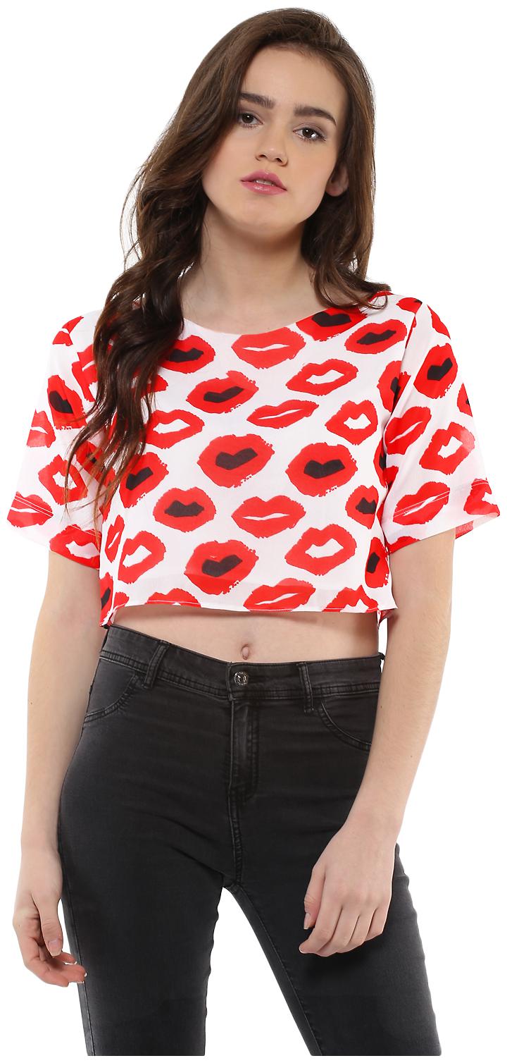 

Roving Mode Women Printed Cape top - Red White