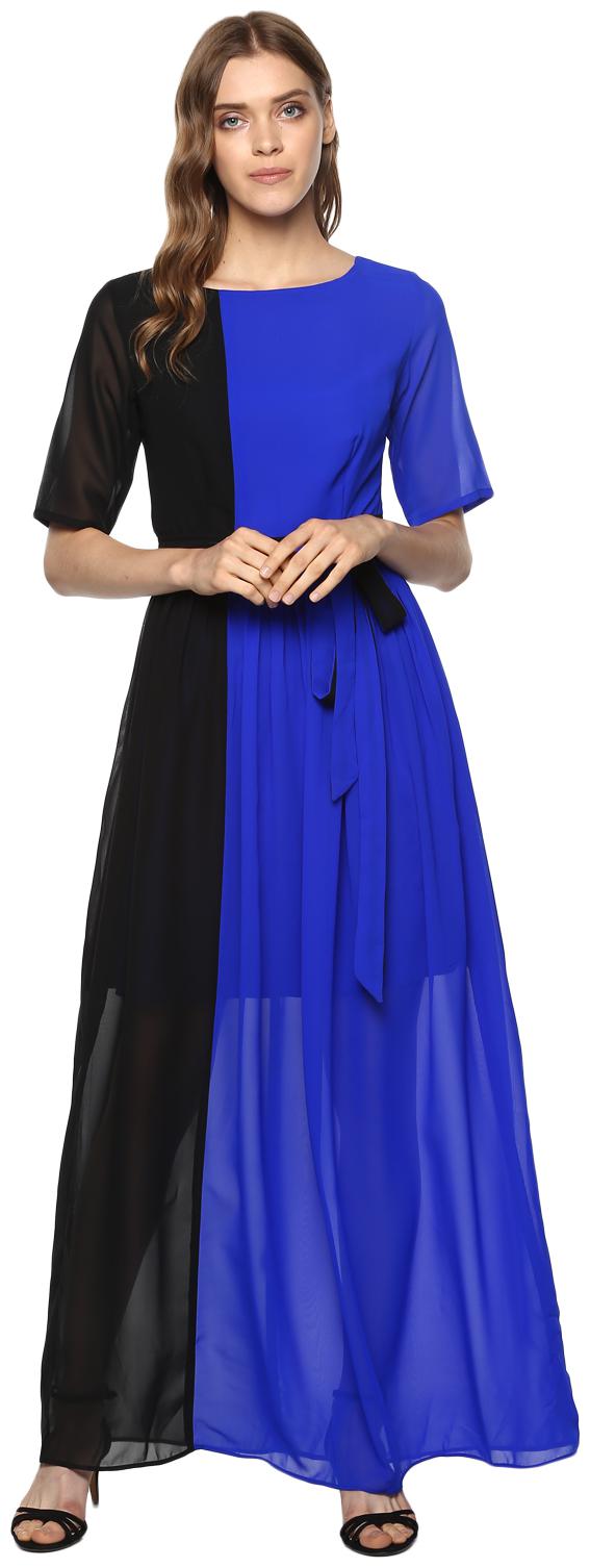 

Roving Mode Blue Black Colorblocked Maxi dress