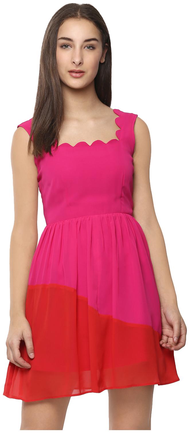 

Roving Mode Pink Red Colorblocked A-line dress