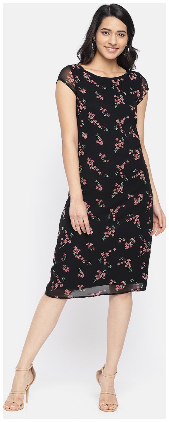 

Roving Mode Black Floral Assymetric dress