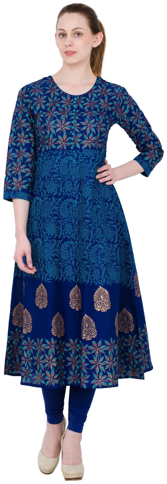 

Zoeyams Women Blue Printed Anarkali Kurta With Churidar