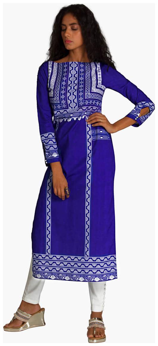 

NAARI Women Blue Printed Straight Kurti