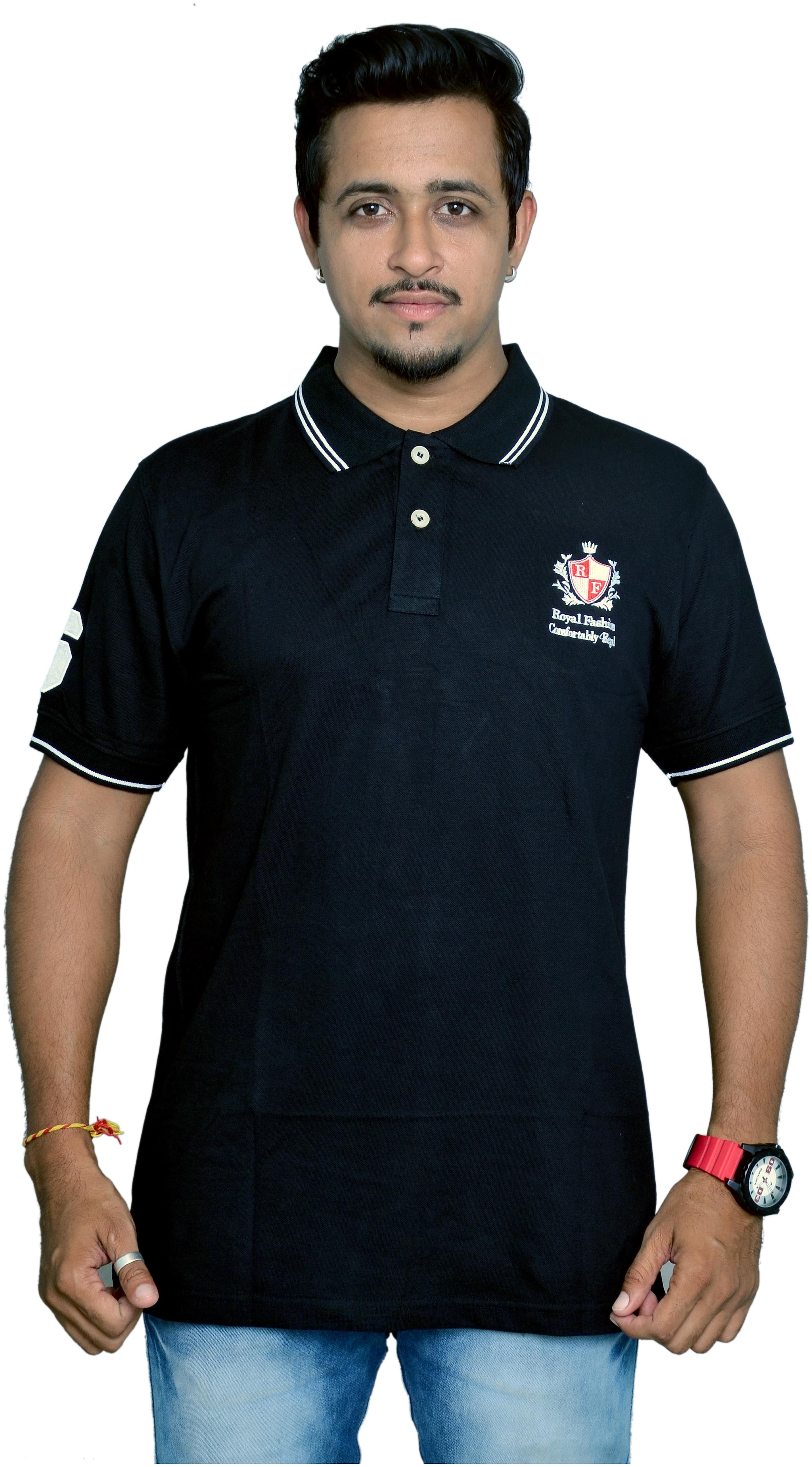 

Royal Fashion Men Black Regular fit Cotton Polo collar T-Shirt - Pack Of 1