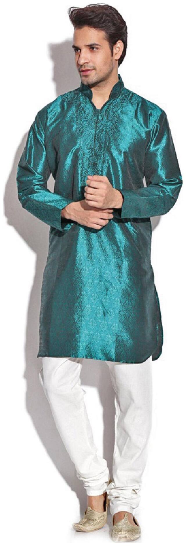 Royal Kurta Dark Green Jacquard Kurta Set (Size-38)