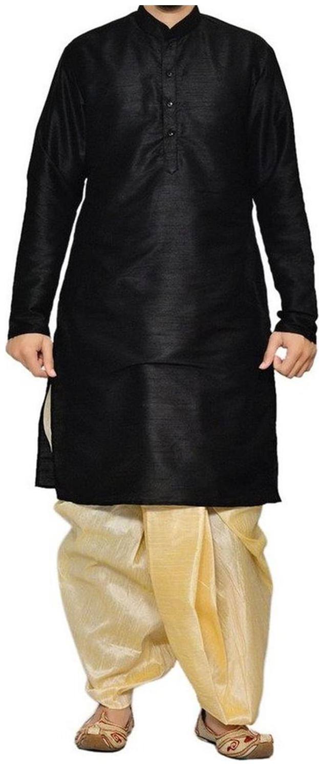 Royal Kurta Black Raw Silk Kurta Pyjama