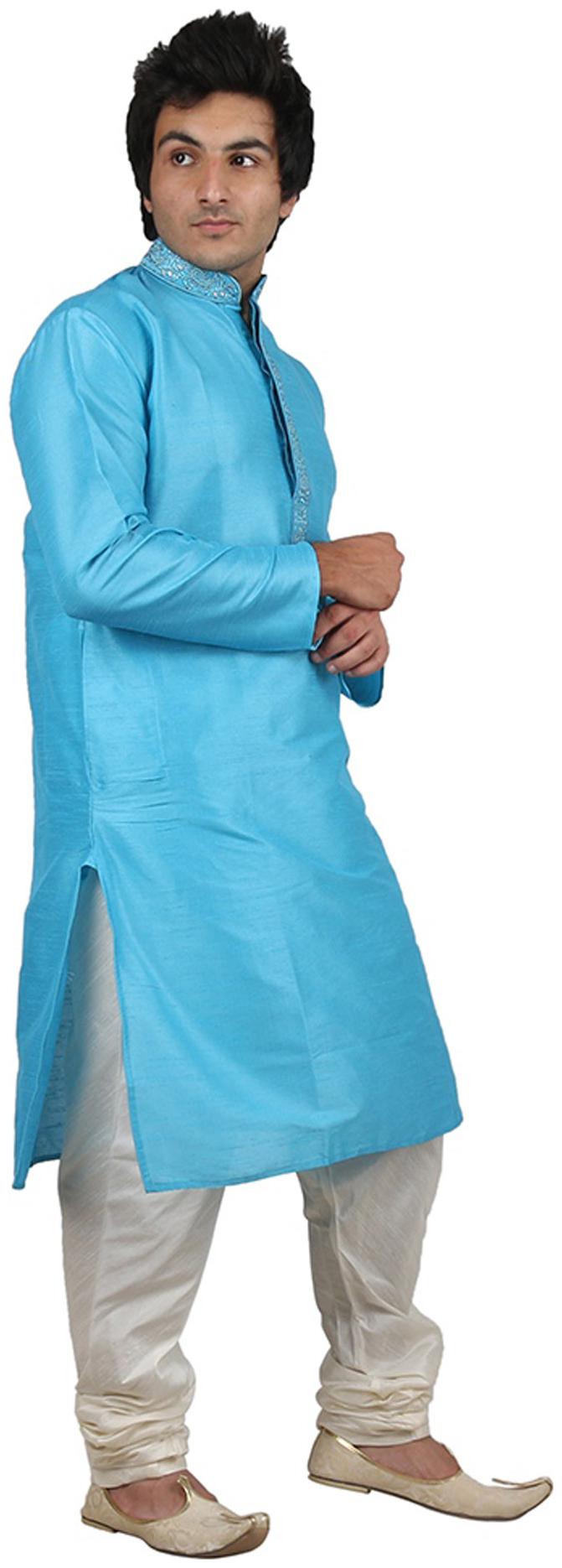 

Royal Kurta Blue Silk Blend Kurta Pyjama Set