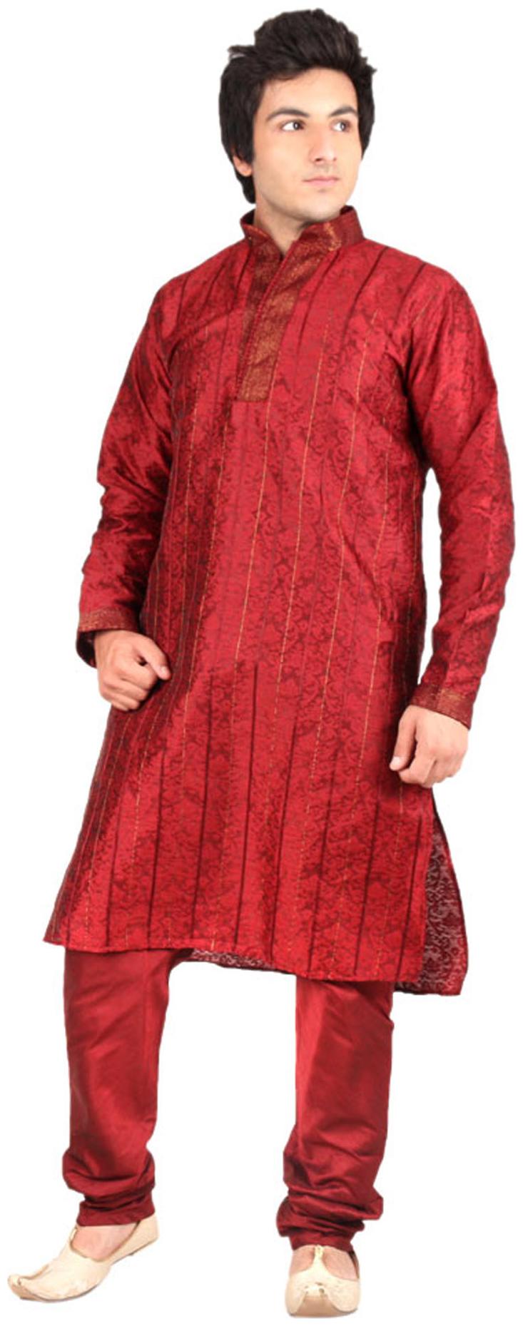 

Royal Kurta Red Jacquard Kurta Pyjama Set