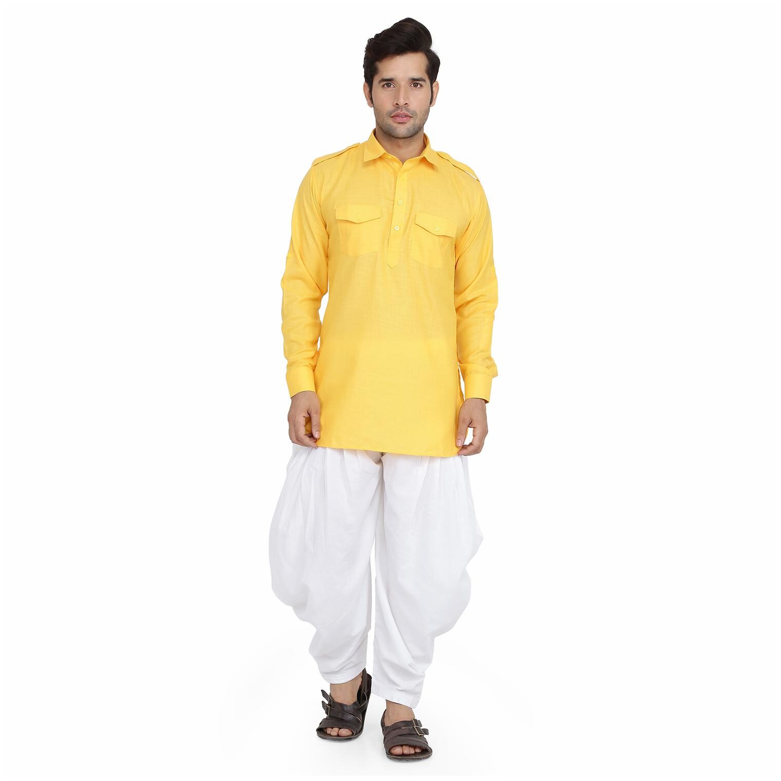 

Royal Kurta Men Fashion Ethnic Set - Short - Yellow