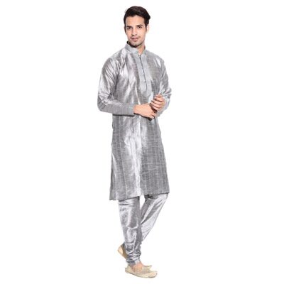 

Royal Kurta Grey Silk Blend Kurta Pyjama Set