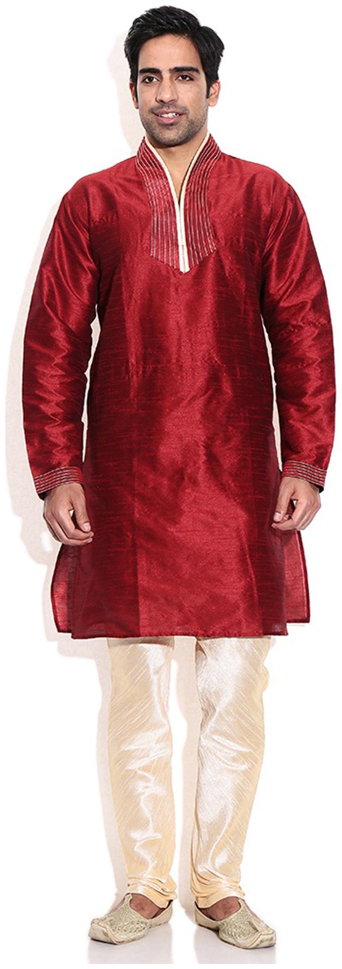 

Royal Kurta Red Silk Blend Kurta Pyjama Set