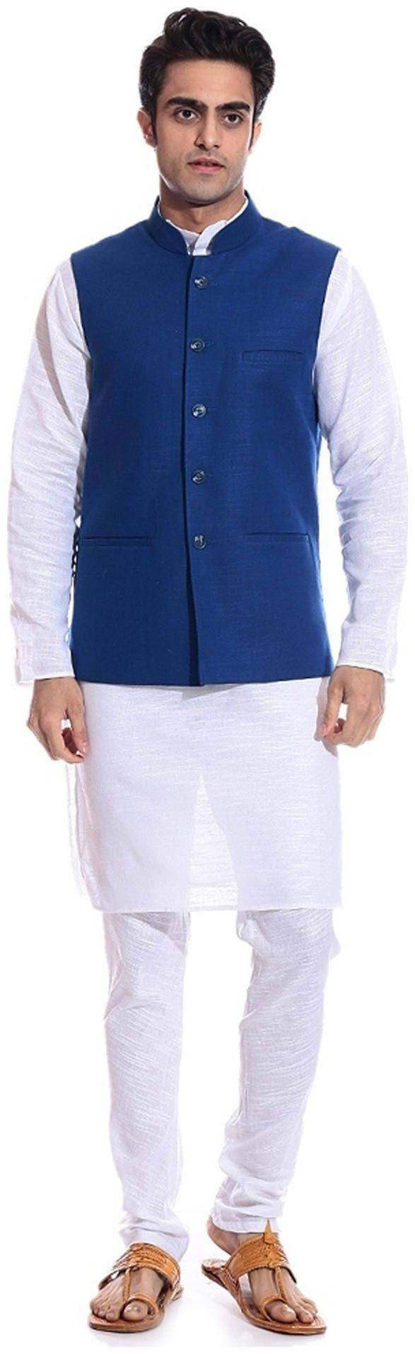 Royal Kurta White;Blue Linen Kurta Pyjama