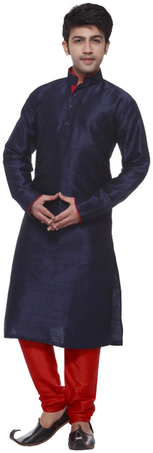 

Royal Kurta Navy Blue Silk Blend Kurta Pyjama Set