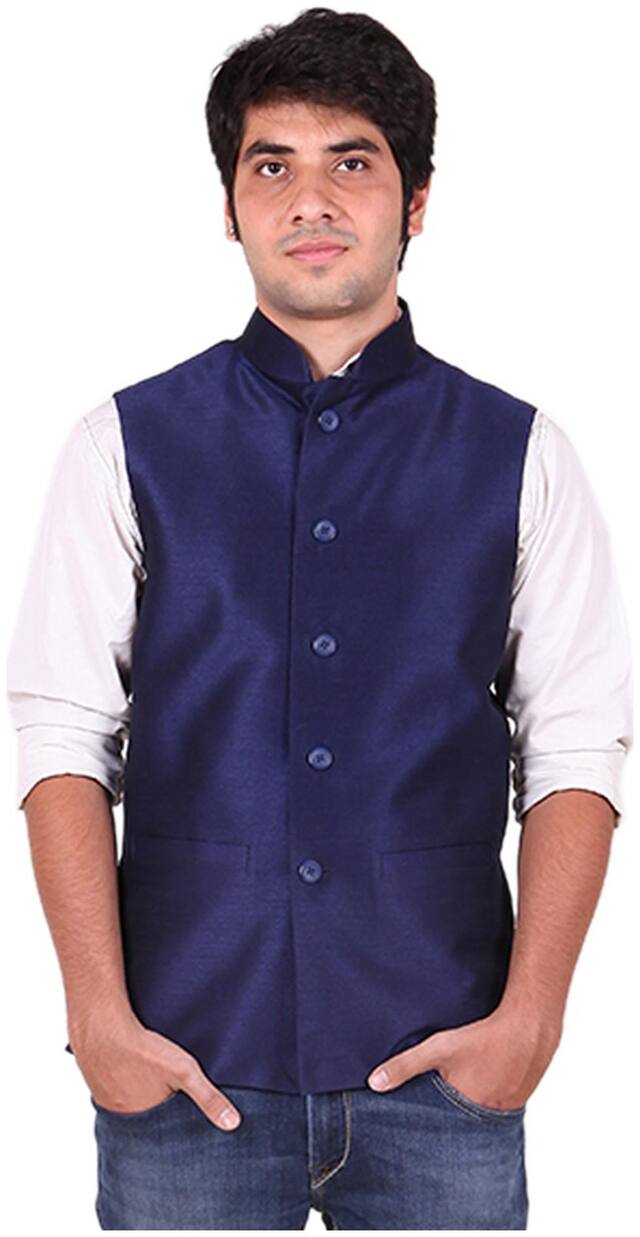 Royal Kurta Blue Polyester Nehru Jacket