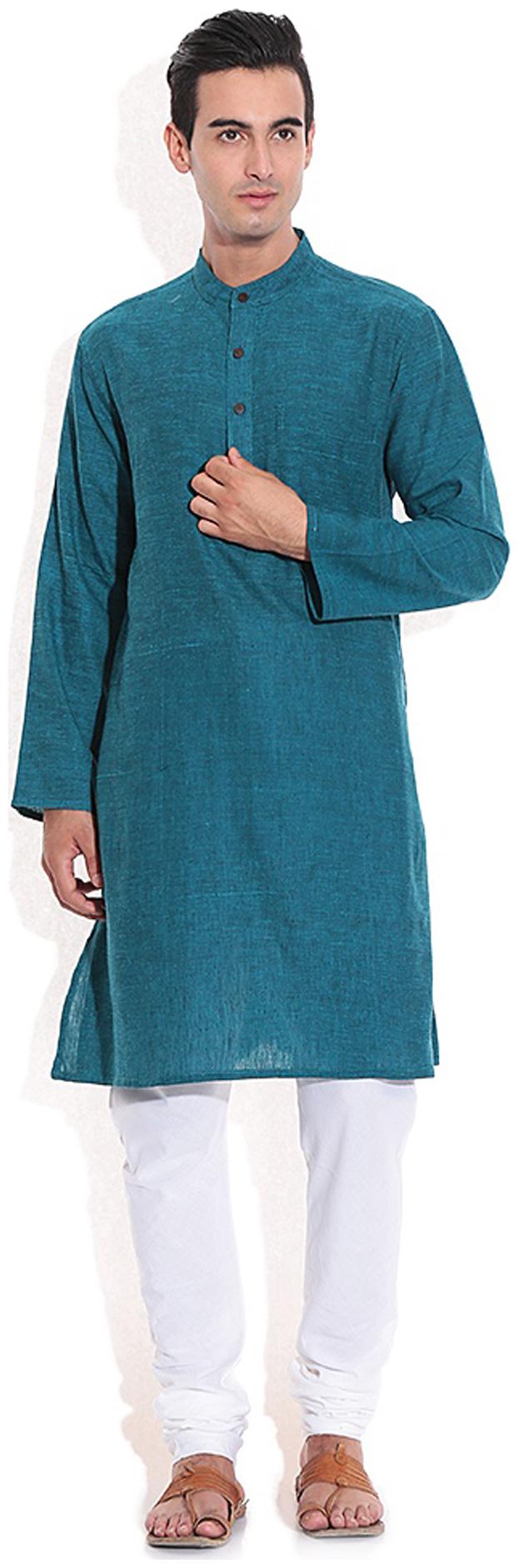 

Royal Kurta Turquoise Cotton Blend Kurta Pyjama Set