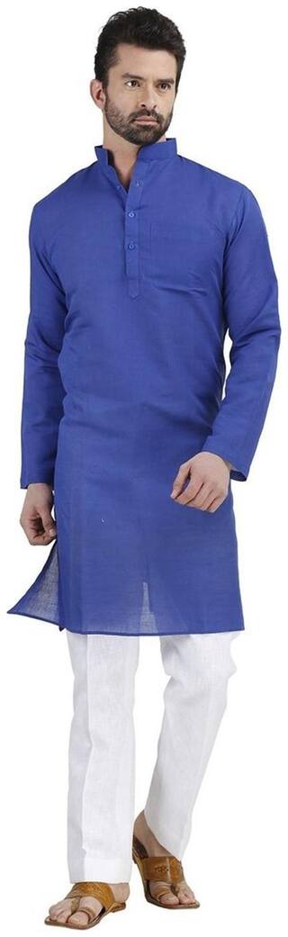 Royal Men's Dark Blue Kurta Pyjama Set For Evening Occasion