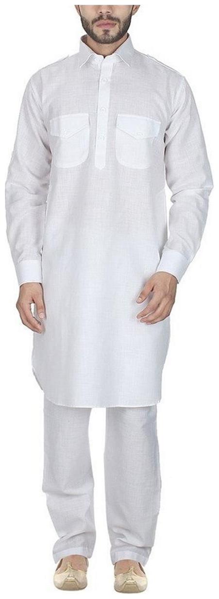 

Royal Men s White Classic Collar Cotton Blend Pathani Kurta And Salwar