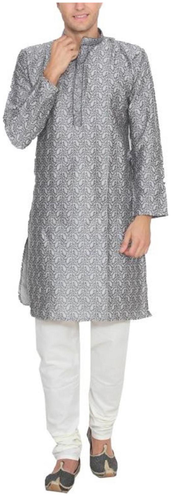 

Royal Men s Grey Jacqaurd Neck Embroidered Kurta Pyjama