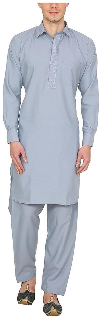 Royal Men's Classic Collar Cotton Blend Embroidered Pathani Suit