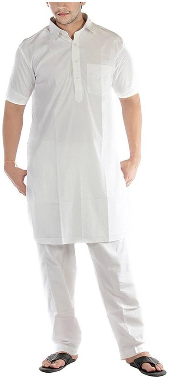 Royal Men's Luxury Cotton Pathani Kurta Pyjama Set _Half Sleeves