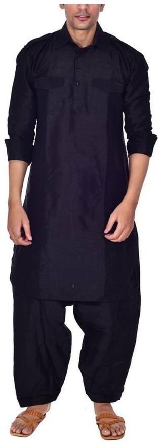 Royal Mens Black Silk Blend Festive Pathani Suit