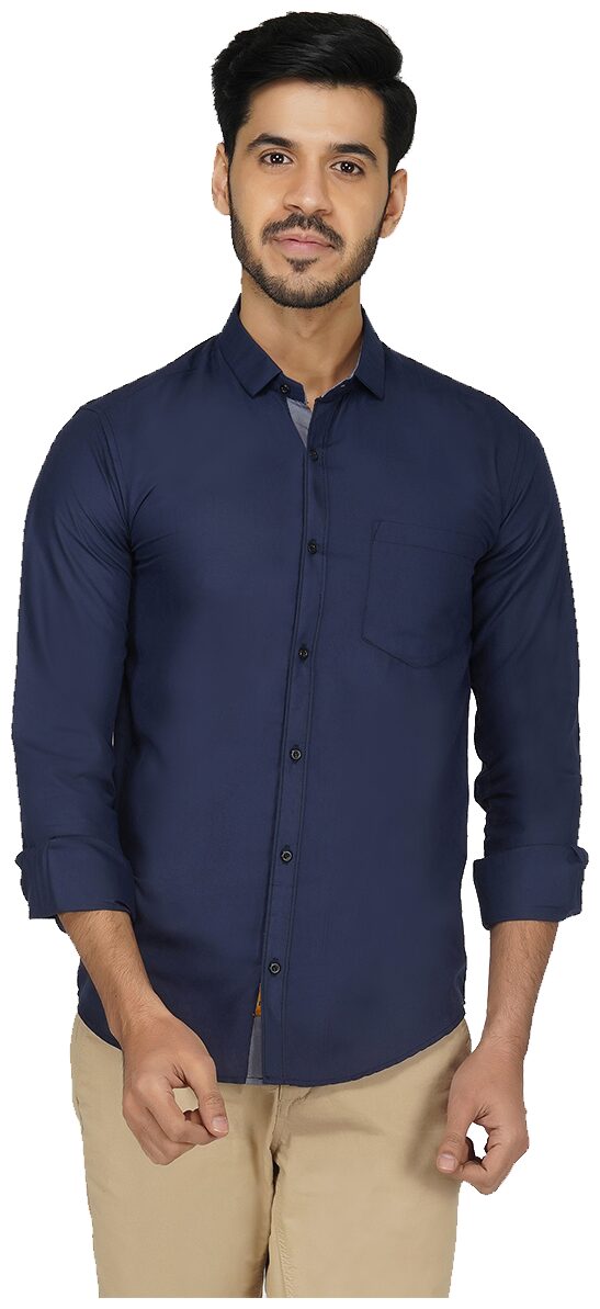 

RoyalTail Men Navy Blue Solid Regular Fit Casual Shirt