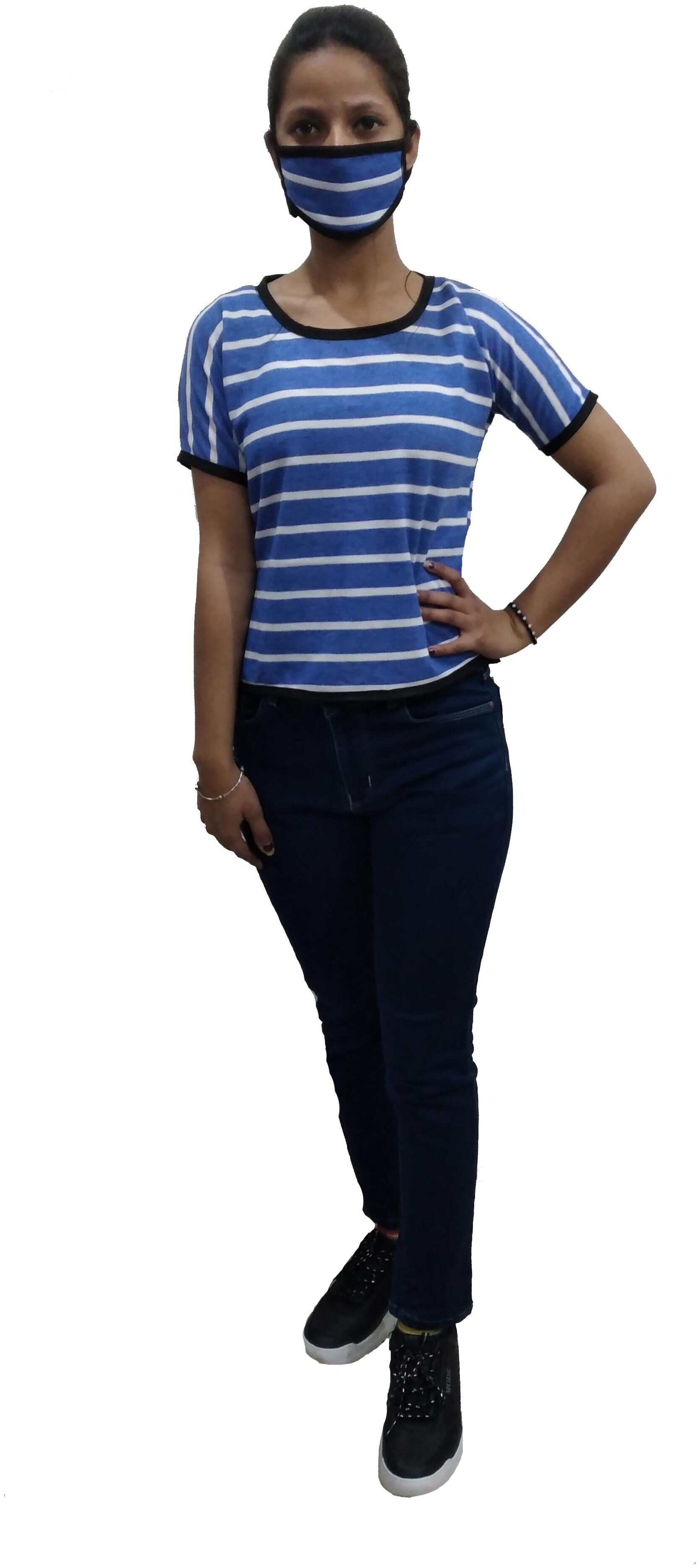 

RRC Women Blue White Regular fit Round neck Cotton T shirt