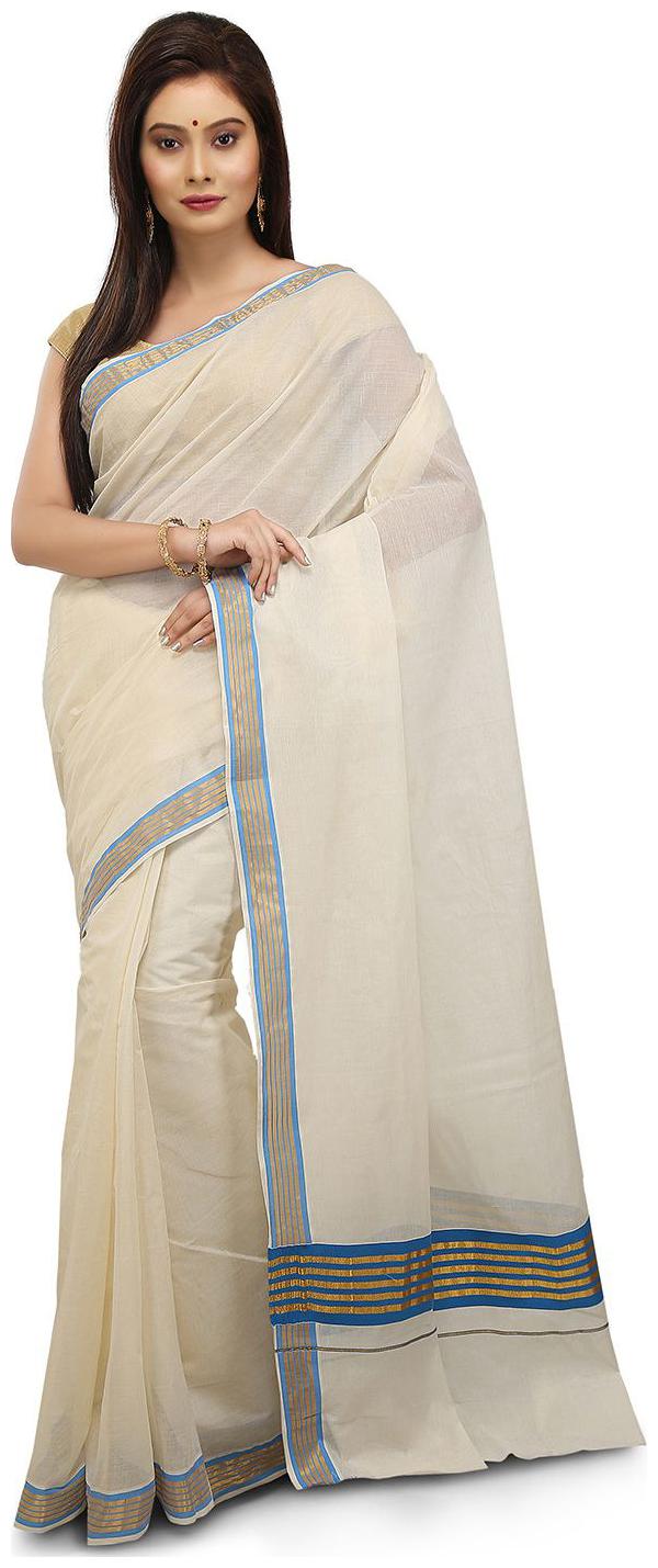 

RSV FABRICS Cream Solid Universal Regular Saree Without blouse