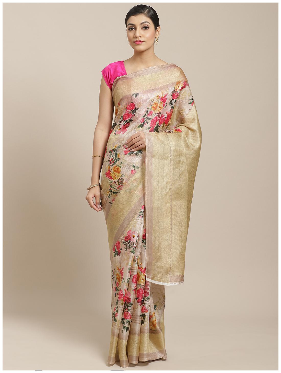 

Ruchika Fashion Silk Beige Printed Regular Saree For Women