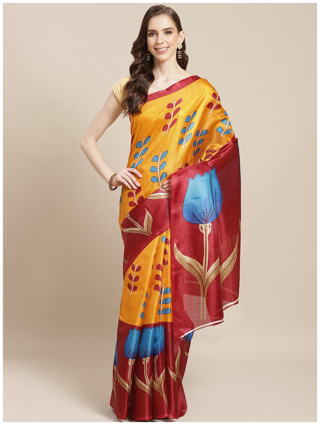 

Ruchika Fashion Silk Yellow Printed Regular Saree For Women