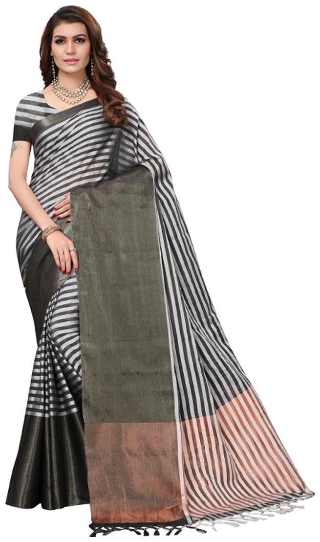 

Ruchika Fashion Black Striped Universal Designer Saree With blouse