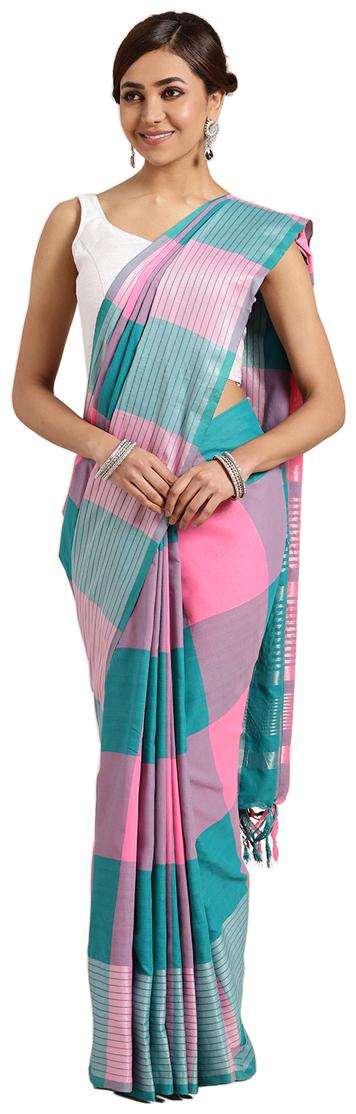 

Ruchika Fashion Linen Pink Checkered Regular Saree For Women