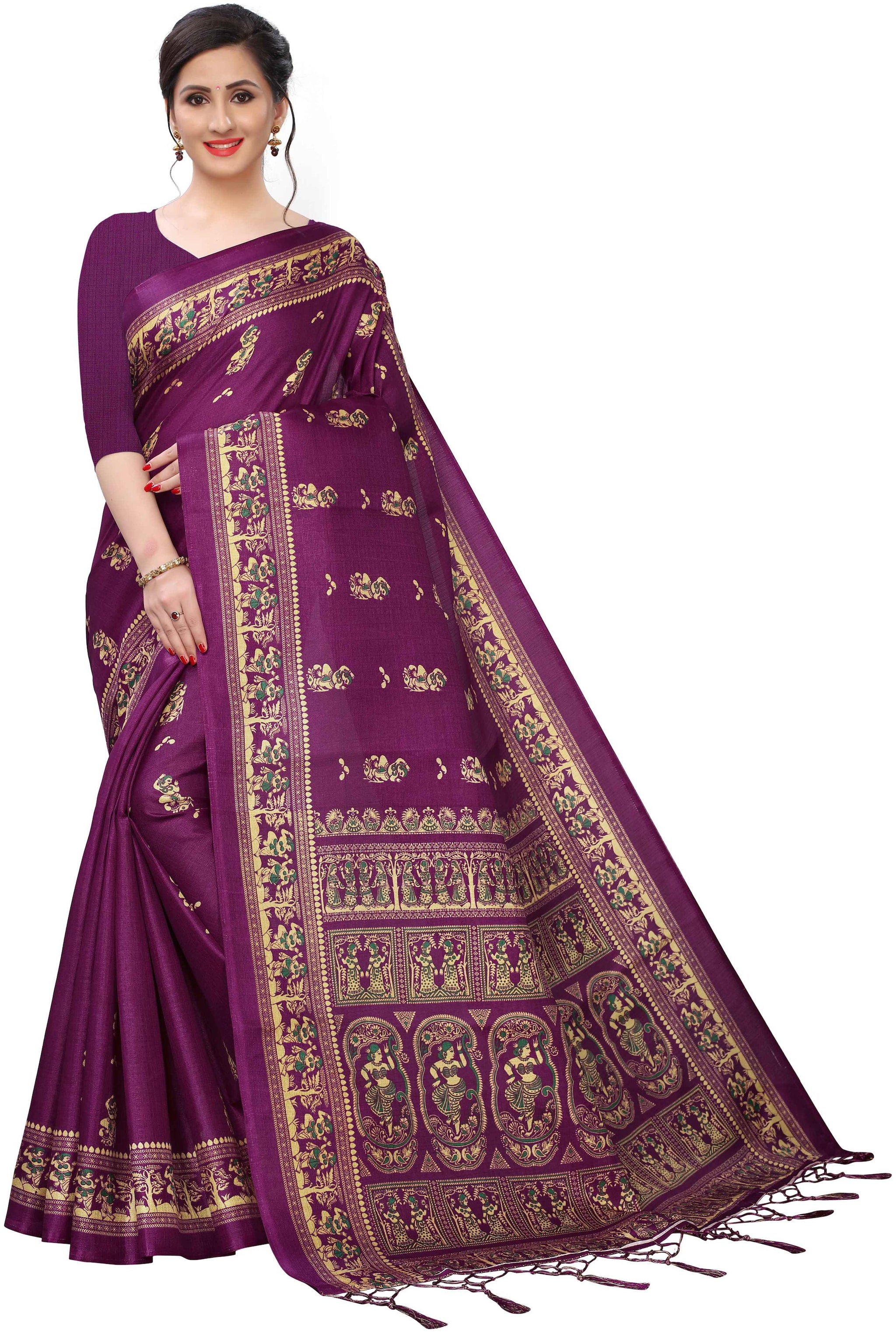 

Ruchika Fashion Artificial Silk Purple Printed Regular Saree For Women